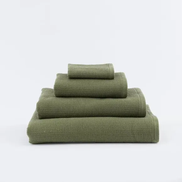 Reversible Waffle Towel - Olive, Organic Cotton by Dunelm, image 3