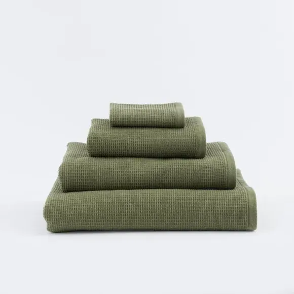 Reversible Waffle Towel - Olive, Organic Cotton by Dunelm, image 3