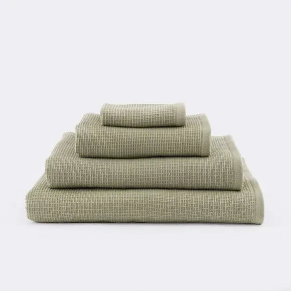 Reversible Waffle Towel - Soft Olive Green, Organic Cotton by Dunelm, image 3