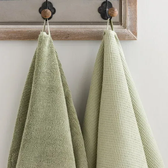 Reversible Waffle Towel - Soft Olive Green, Organic Cotton by Dunelm, image 4