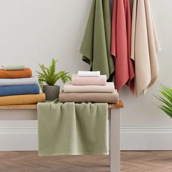 Reversible Waffle Towel - Soft Olive Green, Organic Cotton by Dunelm, image 5