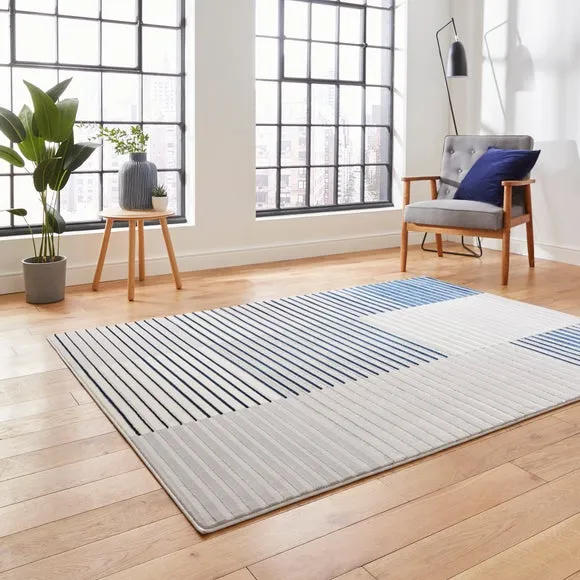 Abstract Stripe Rug with Metallic Look - Navy alternate view