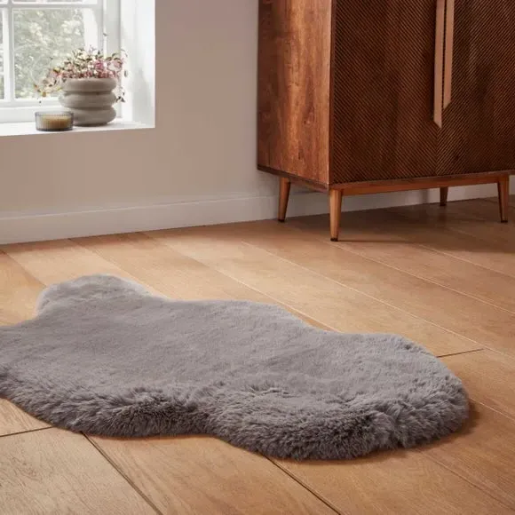 Sheepskin Shape Rug - Grey, Faux Sheepskin alternate view
