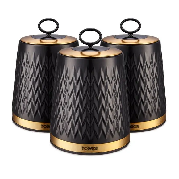 3-Piece Kitchen Canister Set - Black alternate view