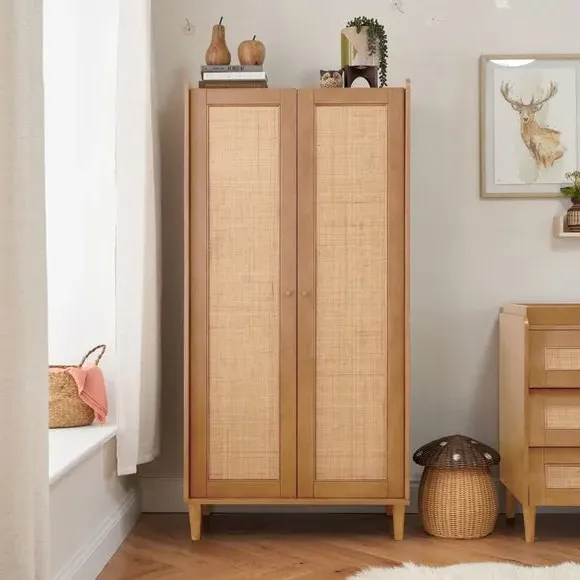 Japandi Double-Door Wardrobe with LED Rail - Light Oak