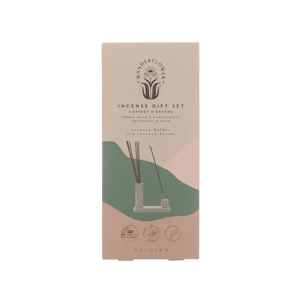 Wanderflower Incense Gift Set with Ceramic Holder - Grey