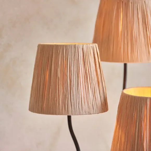 3-Light Floor Lamp with Raffia Shades - Black alternate view