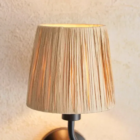 Priya Boho Wall Light - Black, Raffia alternate view