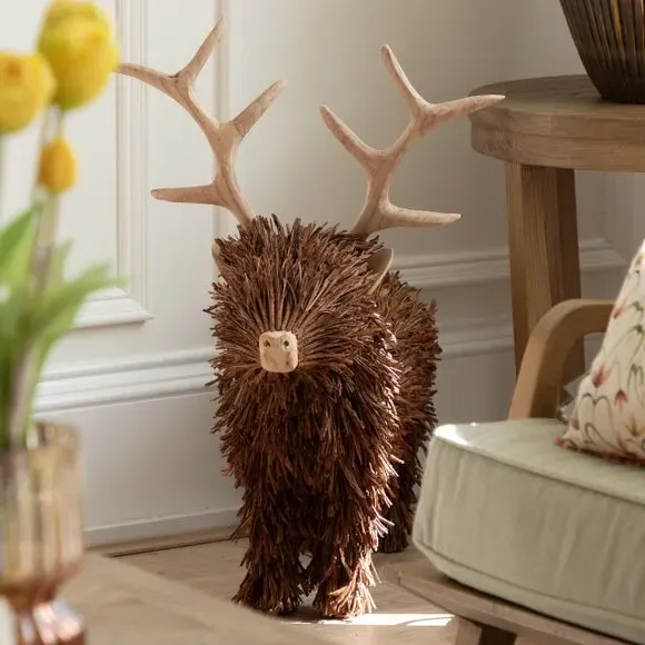 Stirling Standing Stag Ornament - Brown, Wood & Rattan product
