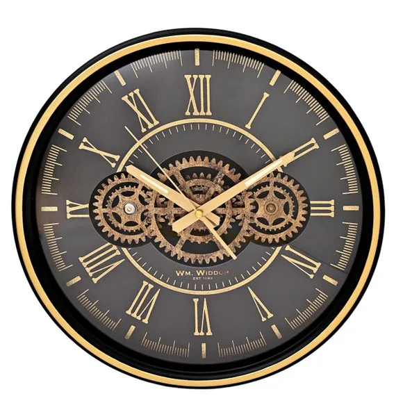 Triple Moving Gear Wall Clock - Black, Metal product