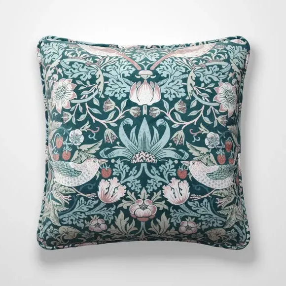 Strawberry Thief Made to Order Cushion Cover - Teal, Velvet alternate view