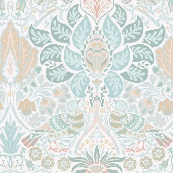 Dove Rose Haze Floral Wallpaper - Blue alternate view
