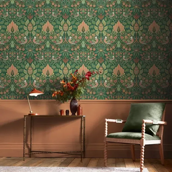 Dove & Rose Woodland Wallpaper - Pink