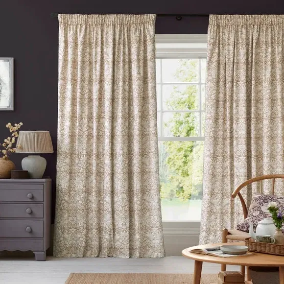 Strawberry Thief Pencil Pleat Curtains - Caramel, Cotton Linen alternate view