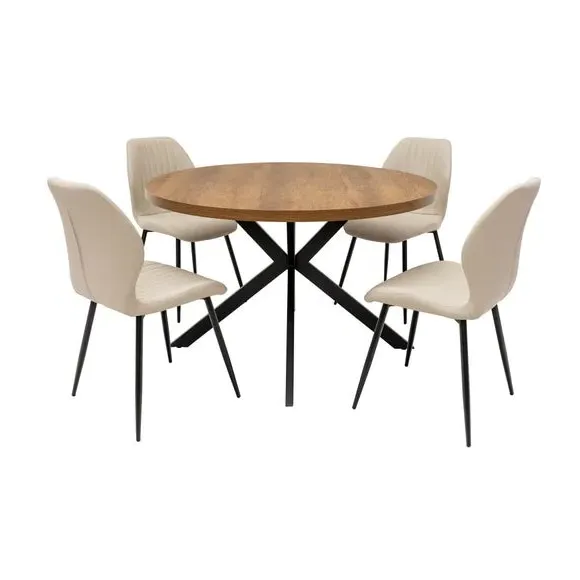 Panama Round Dining Table with 4 Davis Faux Leather Chairs - Brown alternate view