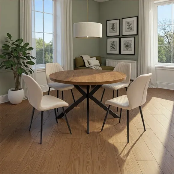 Panama Round Dining Table with 4 Davis Faux Leather Chairs - Brown product