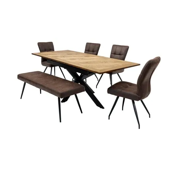 Payton Extendable Dining Table with 4 Sabenea Chairs & Bench - Brown alternate view