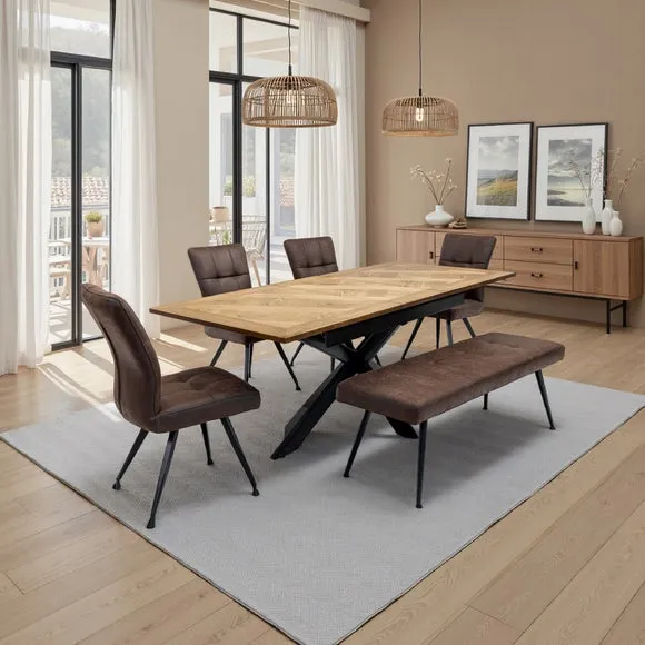 Payton Extendable Dining Table with 4 Sabenea Chairs & Bench - Brown product