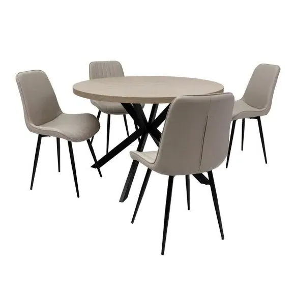 Dalton Round 4-Seater Dining Table - Light Oak, Melamine by Dunelm, image 4