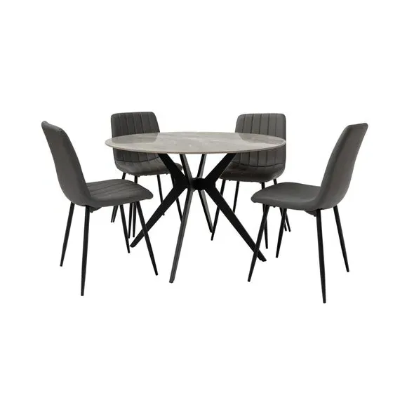 Tulsa Round Dining Table with 4 Faux Leather Chairs - Grey alternate view