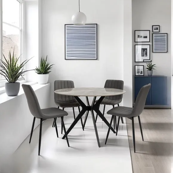 Tulsa Round Dining Table with 4 Faux Leather Chairs - Grey product