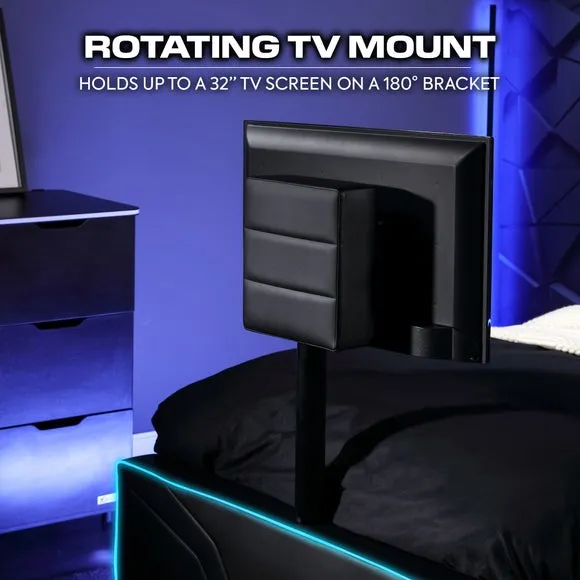 Gaming Bed Frame with LED & TV Mount - Black by Dunelm, image 3