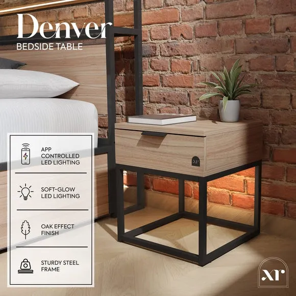 Denver Bedside Table with LED Lights - Oak Effect alternate view