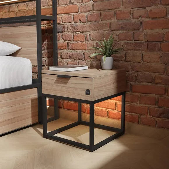 Denver Bedside Table with LED Lights - Oak Effect product
