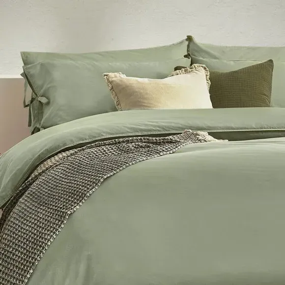 Riviera Bow Tie Duvet Cover Set - Sage Green, Cotton alternate view