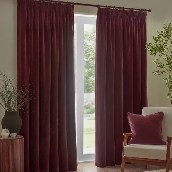 Chenille Pencil Pleat Curtains - Beetroot, Chenille Velvet alternate view