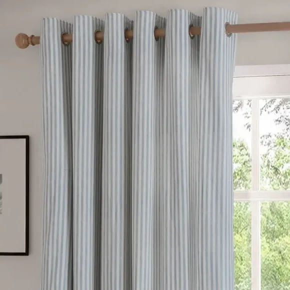 Hebden Striped Eyelet Curtains - Mineral Blue, Cotton product