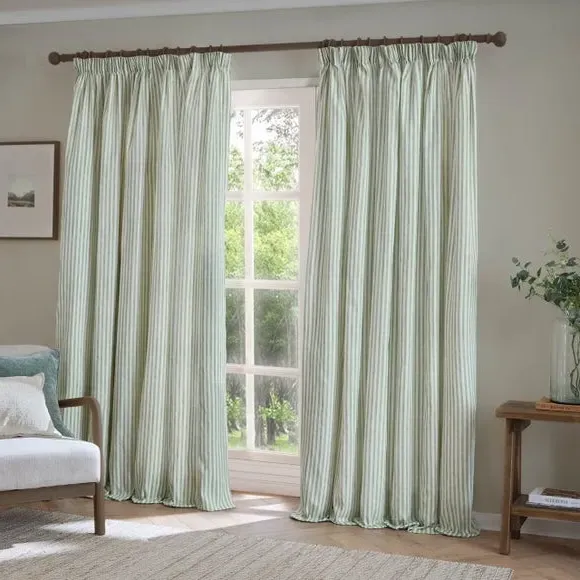 Hebden Striped Pencil Pleat Curtains - Eucalyptus, Cotton alternate view