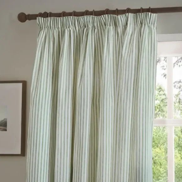 Hebden Striped Pencil Pleat Curtains - Eucalyptus, Cotton product