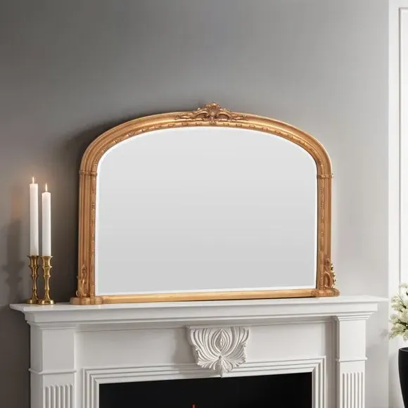 Victoria Arched Bevelled Overmantel Wall Mirror - Gold alternate view