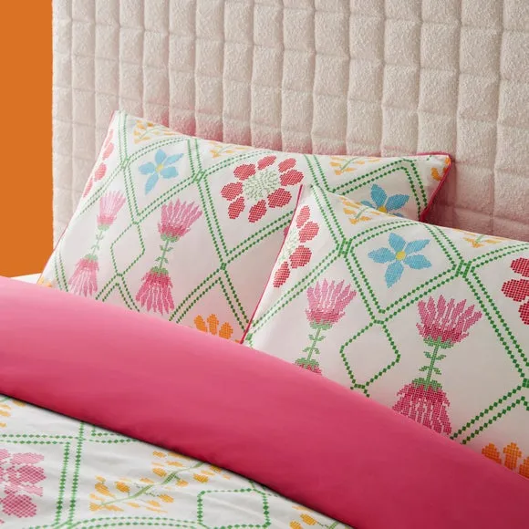 Net Floral Cotton Duvet Cover & Pillowcase Set - Pink alternate view