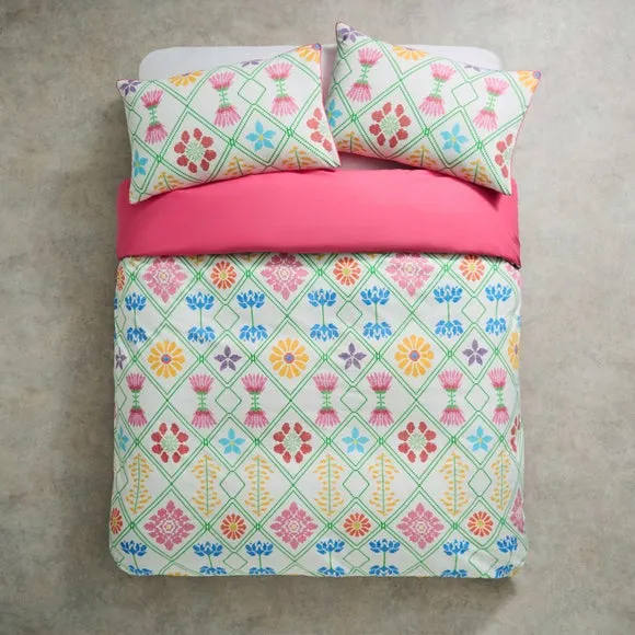 Net Floral Cotton Duvet Cover & Pillowcase Set - Pink product