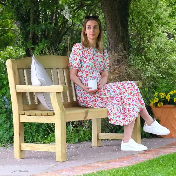 Emily 2-Seater Wooden Bench with Seat Pad - Green alternate view