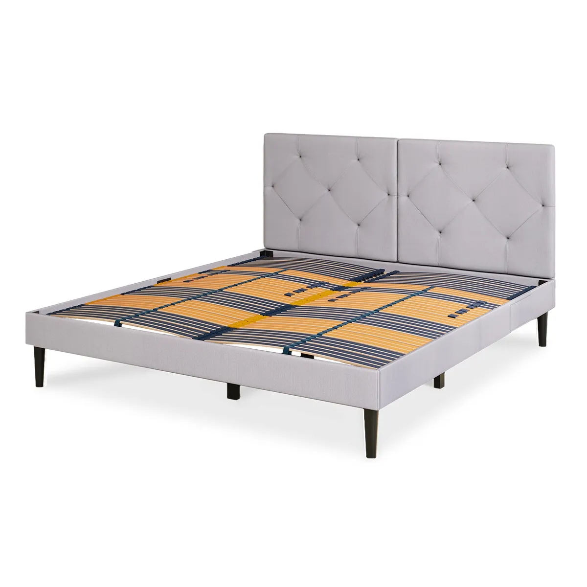 Double Bed with Tufted Headboard - Light Gray