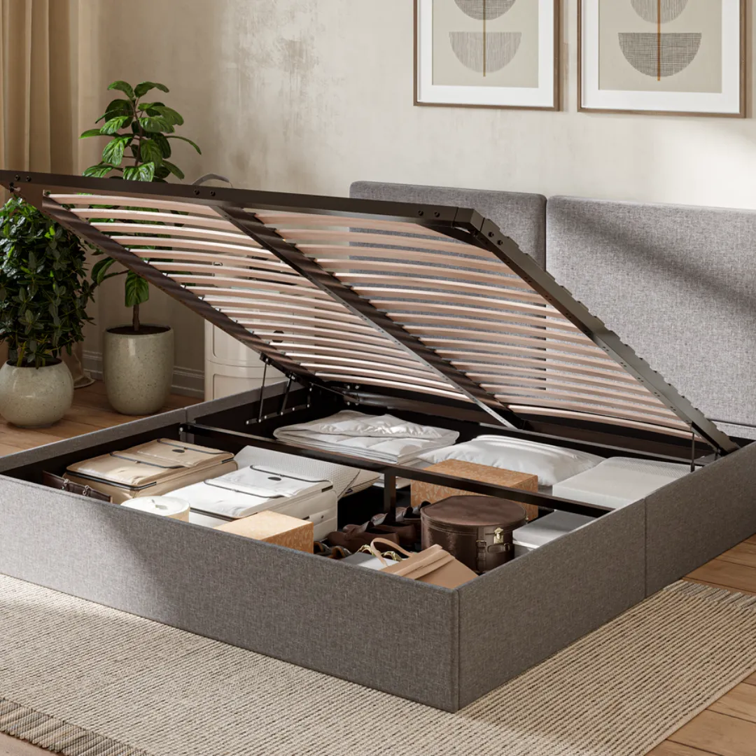 Super King Ottoman Bed with Storage - Light Grey