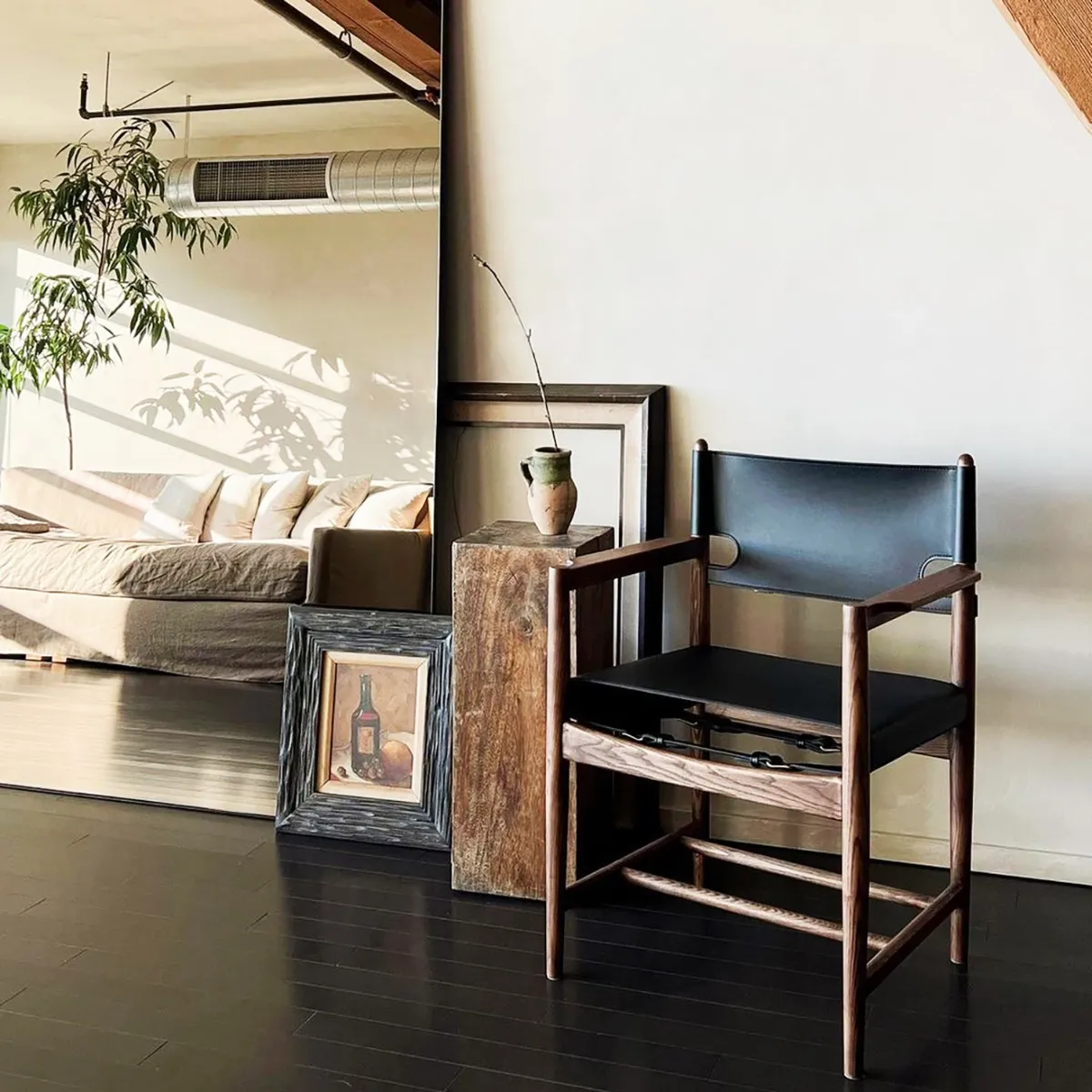 The Spanish Armchair - Black, Vegan Leather with Oiled Walnut product