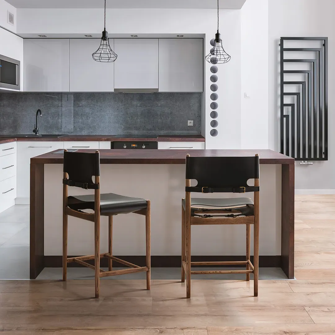 The Spanish Counter Stool - Black, Vegan Leather with Oiled Walnut product