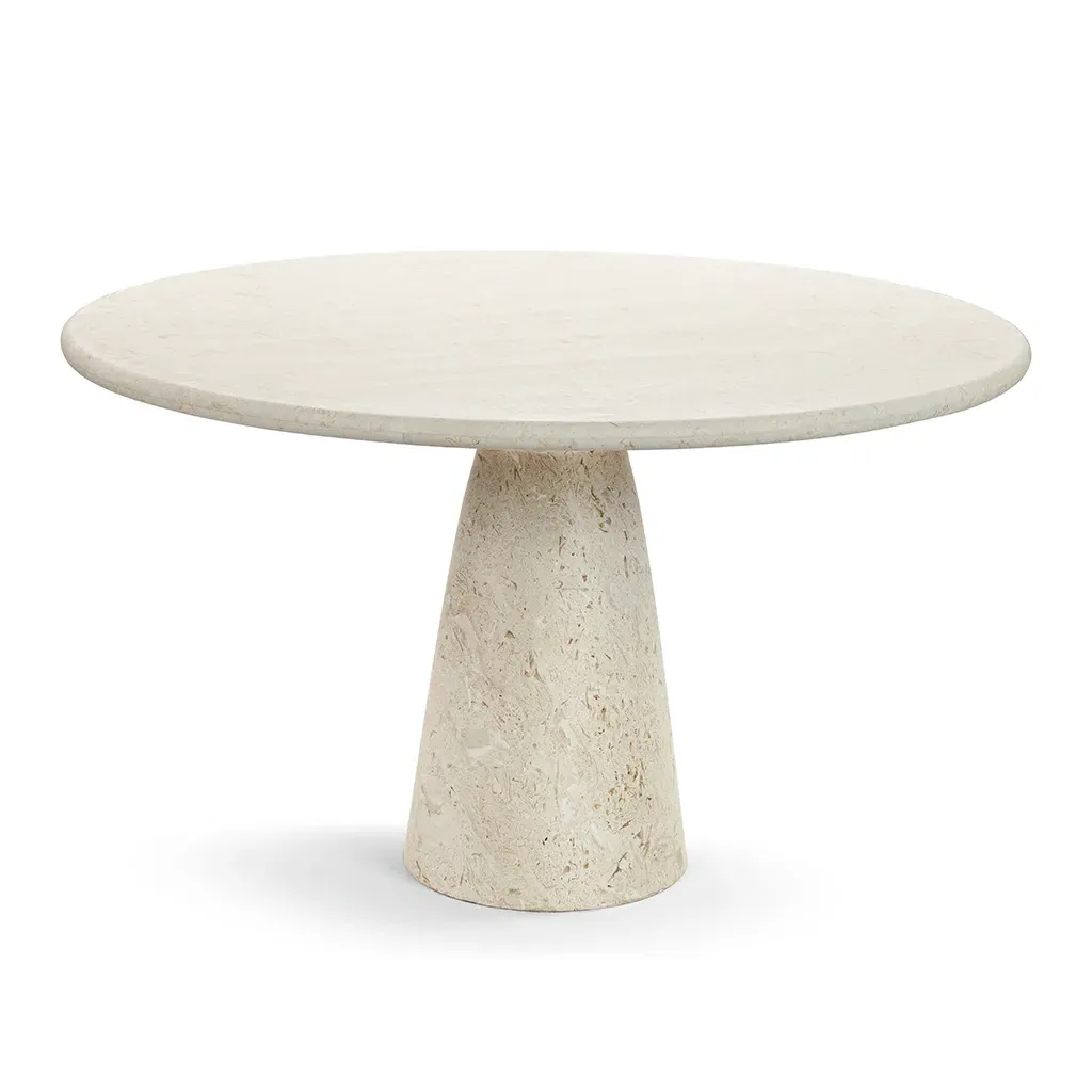 Dario Round Stone Dining Table with Conical Pedestal Base - Moon Light product