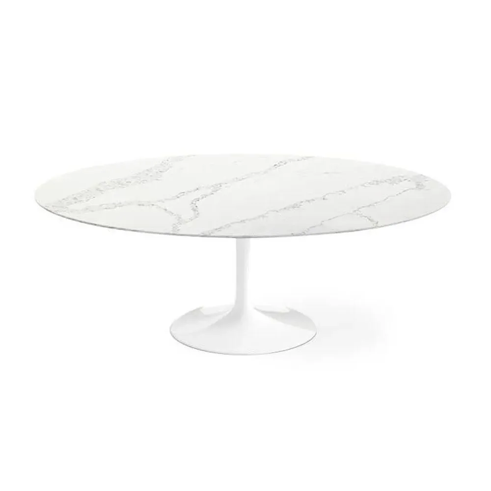 Carrara Nuvo Calacatta Quartz Tulip Oval Dining Table - White product