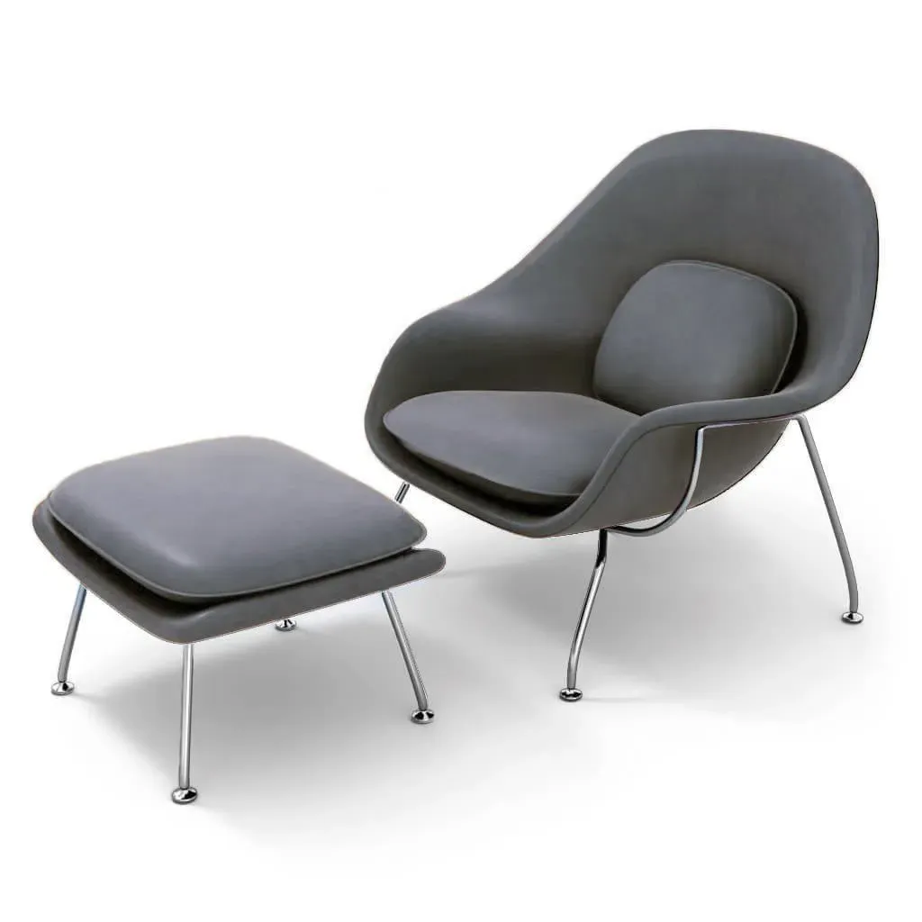 Eero Saarinen Womb Chair & Ottoman - Granite, Vintage Leather product