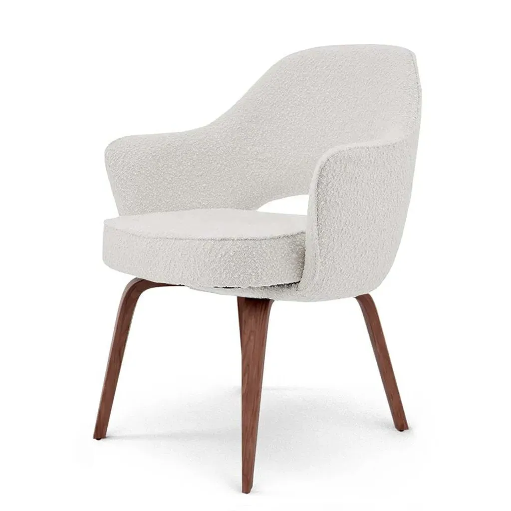 Saarinen Executive Armchair Wood Legs - Snow White Boucle, Walnut product