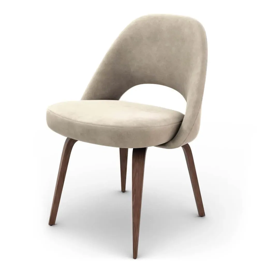 Saarinen Executive Side Chair Wood Legs - Beige Grey, Chenille Walnut product