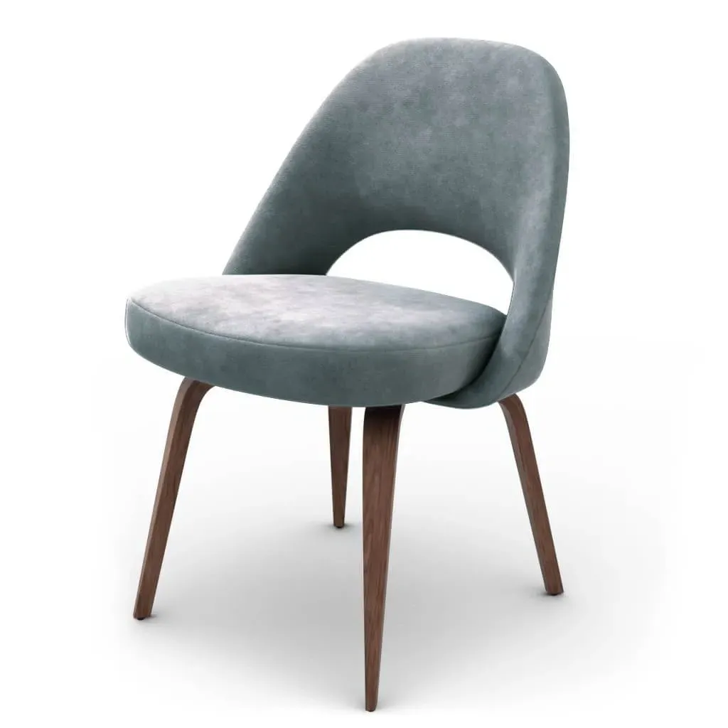 Saarinen Executive Side Chair Wood Legs - Cerulean Blue, Chenille product