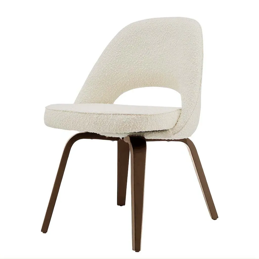 Saarinen Executive Side Chair Wood Legs - Pearl Boucle, Walnut product