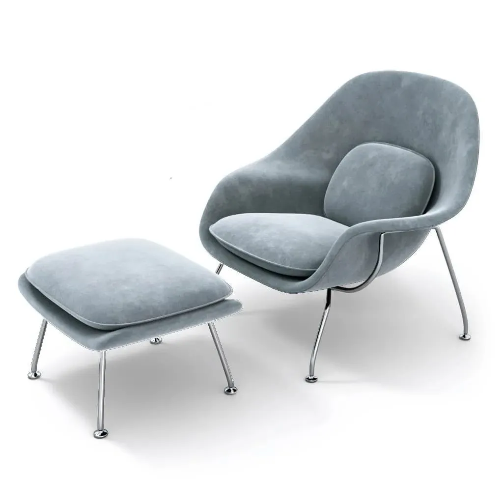 Womb Chair & Ottoman - Cerulean Blue, Chenille product