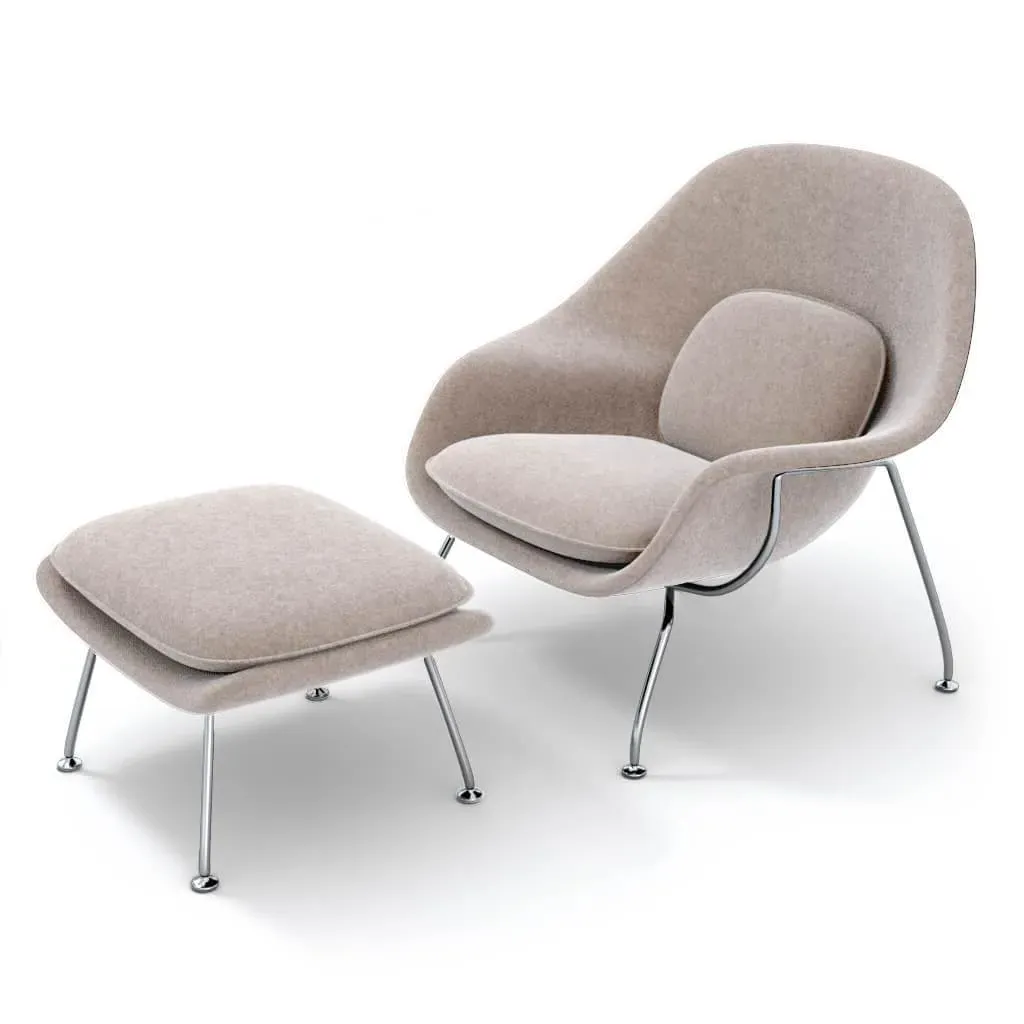 Womb Chair & Ottoman - Chrome Legs, Cashmere-Wheat Grey product